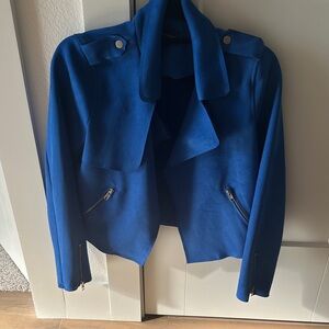 Women's Blue Cropped Zip-Front Jacket